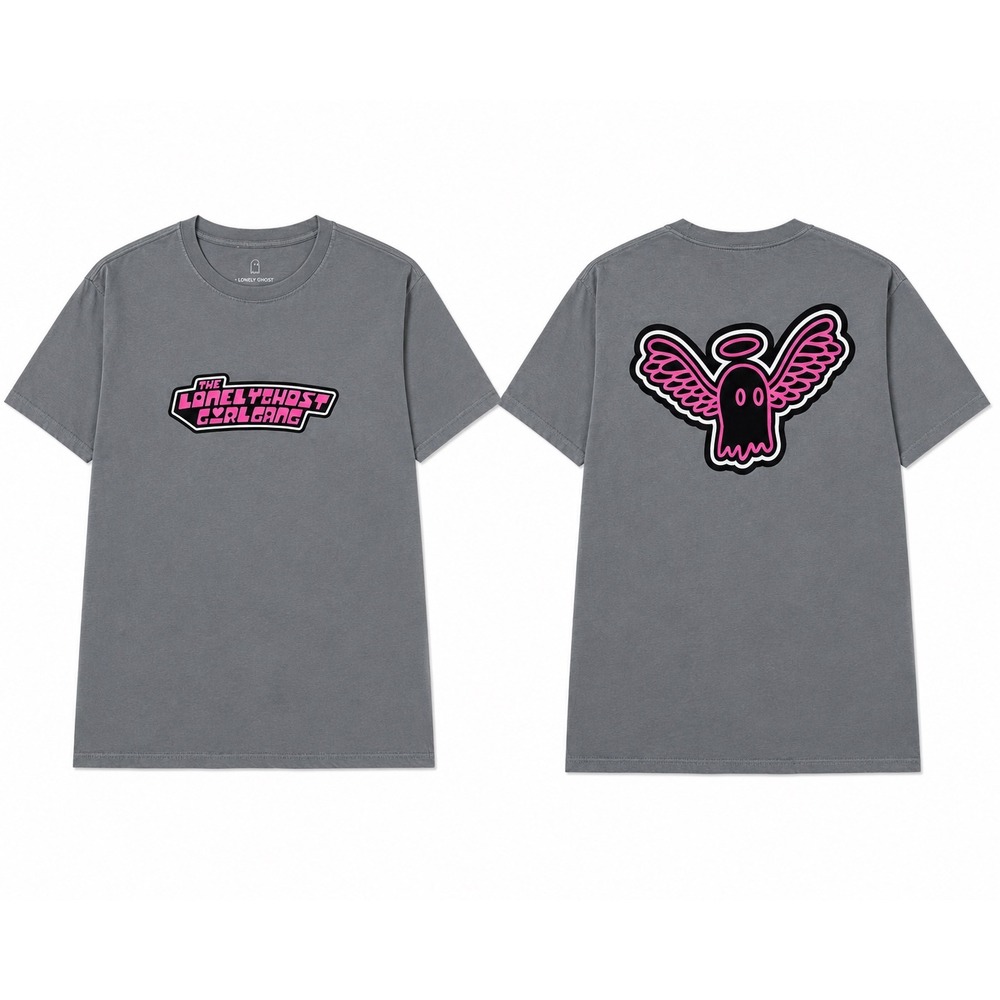 Lonely Ghost The Lonely Ghost Club Gray Graphic Tee Pink Back Print Large